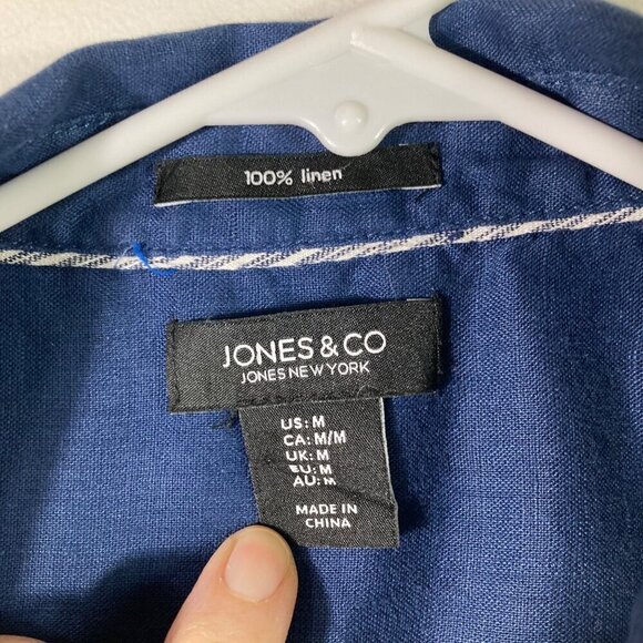 Womens Jones & Co Linen Shirt Sleeveless Button Navy M - Picture 5 of 6